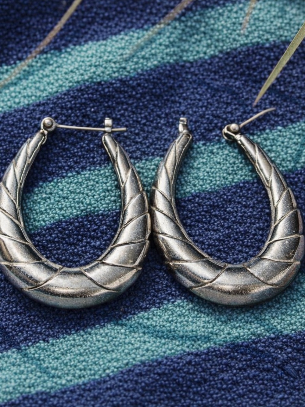 Sterling Silver Textured Crescent Hoop Earrings